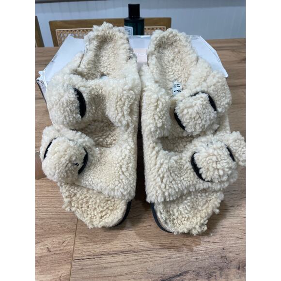 Papillio Arizona Big Buckle Shearling Lamb Slide Sandals Teddy Eggshell 10 L NIB - Picture 5 of 13